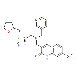 ChemSpider 2D Image | 7-Methoxy-3-{[(3-pyridinylmethyl){[1-(tetrahydro-2-furanylmethyl)-1H-tetrazol-5-yl]methyl}amino]methyl}-2(1H)-quinolinone | C24H27N7O3