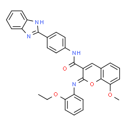ChemSpider 2D Image | (2Z)-N-[4-(1H-Benzimidazol-2-yl)phenyl]-2-[(2-ethoxyphenyl)imino]-8-methoxy-2H-chromene-3-carboxamide | C32H26N4O4