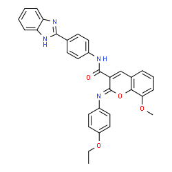 ChemSpider 2D Image | (2Z)-N-[4-(1H-Benzimidazol-2-yl)phenyl]-2-[(4-ethoxyphenyl)imino]-8-methoxy-2H-chromene-3-carboxamide | C32H26N4O4