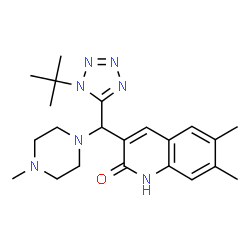 ChemSpider 2D Image | 6,7-Dimethyl-3-{(4-methyl-1-piperazinyl)[1-(2-methyl-2-propanyl)-1H-tetrazol-5-yl]methyl}-2(1H)-quinolinone | C22H31N7O