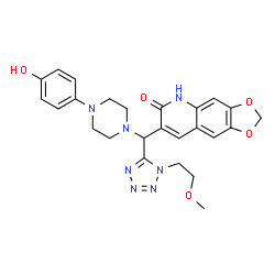 ChemSpider 2D Image | 7-{[4-(4-Hydroxyphenyl)-1-piperazinyl][1-(2-methoxyethyl)-1H-tetrazol-5-yl]methyl}[1,3]dioxolo[4,5-g]quinolin-6(5H)-one | C25H27N7O5