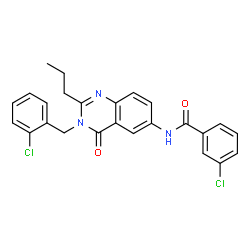 ChemSpider 2D Image | 3-Chloro-N-[3-(2-chlorobenzyl)-4-oxo-2-propyl-3,4-dihydro-6-quinazolinyl]benzamide | C25H21Cl2N3O2