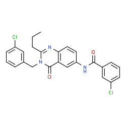 ChemSpider 2D Image | 3-Chloro-N-[3-(3-chlorobenzyl)-4-oxo-2-propyl-3,4-dihydro-6-quinazolinyl]benzamide | C25H21Cl2N3O2