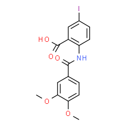 ChemSpider 2D Image | 2-[(3,4-Dimethoxybenzoyl)amino]-5-iodobenzoic acid | C16H14INO5