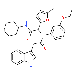 ChemSpider 2D Image | N-[2-(Cyclohexylamino)-1-(5-methyl-2-furyl)-2-oxoethyl]-N-(3-ethoxyphenyl)-2-(1H-indol-3-yl)acetamide | C31H35N3O4