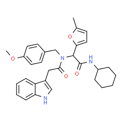 ChemSpider 2D Image | N-[2-(Cyclohexylamino)-1-(5-methyl-2-furyl)-2-oxoethyl]-2-(1H-indol-3-yl)-N-(4-methoxybenzyl)acetamide | C31H35N3O4