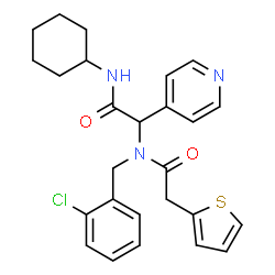 ChemSpider 2D Image | N-(2-Chlorobenzyl)-N-[2-(cyclohexylamino)-2-oxo-1-(4-pyridinyl)ethyl]-2-(2-thienyl)acetamide | C26H28ClN3O2S