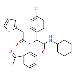 ChemSpider 2D Image | N-(2-Acetylphenyl)-N-[1-(4-chlorophenyl)-2-(cyclohexylamino)-2-oxoethyl]-2-(2-thienyl)acetamide | C28H29ClN2O3S