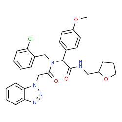 ChemSpider 2D Image | 2-(1H-Benzotriazol-1-yl)-N-(2-chlorobenzyl)-N-{1-(4-methoxyphenyl)-2-oxo-2-[(tetrahydro-2-furanylmethyl)amino]ethyl}acetamide | C29H30ClN5O4