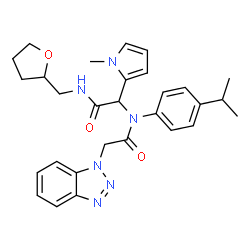 ChemSpider 2D Image | 2-(1H-Benzotriazol-1-yl)-N-(4-isopropylphenyl)-N-{1-(1-methyl-1H-pyrrol-2-yl)-2-oxo-2-[(tetrahydro-2-furanylmethyl)amino]ethyl}acetamide | C29H34N6O3
