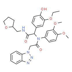 ChemSpider 2D Image | 2-(1H-Benzotriazol-1-yl)-N-(3,4-dimethoxyphenyl)-N-{1-(3-ethoxy-4-hydroxyphenyl)-2-oxo-2-[(tetrahydro-2-furanylmethyl)amino]ethyl}acetamide | C31H35N5O7
