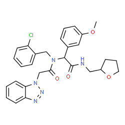 ChemSpider 2D Image | 2-(1H-Benzotriazol-1-yl)-N-(2-chlorobenzyl)-N-{1-(3-methoxyphenyl)-2-oxo-2-[(tetrahydro-2-furanylmethyl)amino]ethyl}acetamide | C29H30ClN5O4