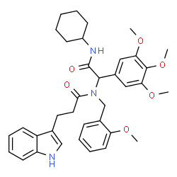 ChemSpider 2D Image | N-[2-(Cyclohexylamino)-2-oxo-1-(3,4,5-trimethoxyphenyl)ethyl]-3-(1H-indol-3-yl)-N-(2-methoxybenzyl)propanamide | C36H43N3O6