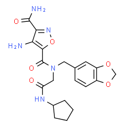 ChemSpider 2D Image | 4-Amino-N~5~-(1,3-benzodioxol-5-ylmethyl)-N~5~-[2-(cyclopentylamino)-2-oxoethyl]-1,2-oxazole-3,5-dicarboxamide | C20H23N5O6