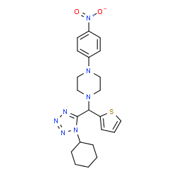 ChemSpider 2D Image | 1-[(1-Cyclohexyl-1H-tetrazol-5-yl)(2-thienyl)methyl]-4-(4-nitrophenyl)piperazine | C22H27N7O2S