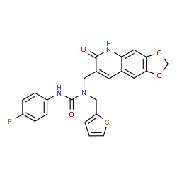 ChemSpider 2D Image | 3-(4-fluorophenyl)-1-[(6-oxo-5H-[1,3]dioxolo[4,5-g]quinolin-7-yl)methyl]-1-(thiophen-2-ylmethyl)urea | C23H18FN3O4S