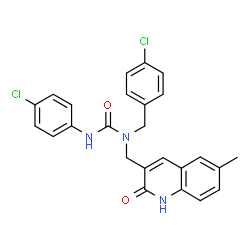ChemSpider 2D Image | 1-(4-Chlorobenzyl)-3-(4-chlorophenyl)-1-[(6-methyl-2-oxo-1,2-dihydro-3-quinolinyl)methyl]urea | C25H21Cl2N3O2
