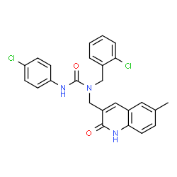 ChemSpider 2D Image | 1-(2-Chlorobenzyl)-3-(4-chlorophenyl)-1-[(6-methyl-2-oxo-1,2-dihydro-3-quinolinyl)methyl]urea | C25H21Cl2N3O2