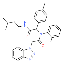 ChemSpider 2D Image | 2-(1H-Benzotriazol-1-yl)-N-(2-fluorophenyl)-N-{2-[(3-methylbutyl)amino]-1-(4-methylphenyl)-2-oxoethyl}acetamide | C28H30FN5O2