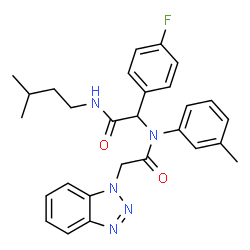 ChemSpider 2D Image | 2-(1H-Benzotriazol-1-yl)-N-{1-(4-fluorophenyl)-2-[(3-methylbutyl)amino]-2-oxoethyl}-N-(3-methylphenyl)acetamide | C28H30FN5O2