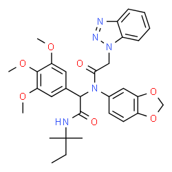 ChemSpider 2D Image | N-(1,3-Benzodioxol-5-yl)-2-(1H-benzotriazol-1-yl)-N-{2-[(2-methyl-2-butanyl)amino]-2-oxo-1-(3,4,5-trimethoxyphenyl)ethyl}acetamide | C31H35N5O7