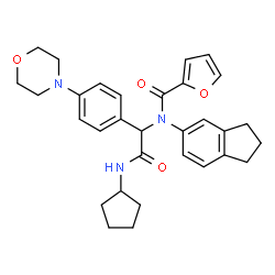 ChemSpider 2D Image | N-{2-(Cyclopentylamino)-1-[4-(4-morpholinyl)phenyl]-2-oxoethyl}-N-(2,3-dihydro-1H-inden-5-yl)-2-furamide | C31H35N3O4