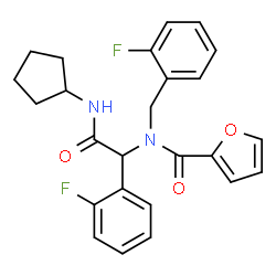 ChemSpider 2D Image | N-[2-(Cyclopentylamino)-1-(2-fluorophenyl)-2-oxoethyl]-N-(2-fluorobenzyl)-2-furamide | C25H24F2N2O3