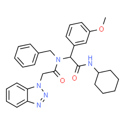 ChemSpider 2D Image | 2-(1H-Benzotriazol-1-yl)-N-benzyl-N-[2-(cyclohexylamino)-1-(3-methoxyphenyl)-2-oxoethyl]acetamide | C30H33N5O3
