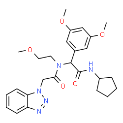 ChemSpider 2D Image | 2-(1H-Benzotriazol-1-yl)-N-[2-(cyclopentylamino)-1-(3,5-dimethoxyphenyl)-2-oxoethyl]-N-(2-methoxyethyl)acetamide | C26H33N5O5