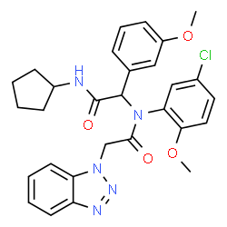 ChemSpider 2D Image | 2-(1H-Benzotriazol-1-yl)-N-(5-chloro-2-methoxyphenyl)-N-[2-(cyclopentylamino)-1-(3-methoxyphenyl)-2-oxoethyl]acetamide | C29H30ClN5O4