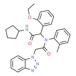 ChemSpider 2D Image | 2-(1H-Benzotriazol-1-yl)-N-[2-(cyclopentylamino)-1-(2-ethoxyphenyl)-2-oxoethyl]-N-(2-methylphenyl)acetamide | C30H33N5O3