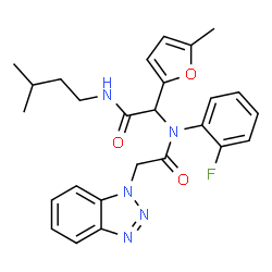 ChemSpider 2D Image | 2-(1H-Benzotriazol-1-yl)-N-(2-fluorophenyl)-N-{2-[(3-methylbutyl)amino]-1-(5-methyl-2-furyl)-2-oxoethyl}acetamide | C26H28FN5O3