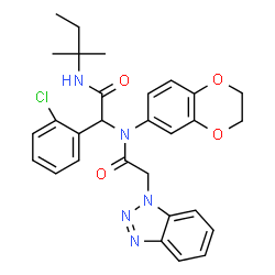 ChemSpider 2D Image | 2-(1H-Benzotriazol-1-yl)-N-{1-(2-chlorophenyl)-2-[(2-methyl-2-butanyl)amino]-2-oxoethyl}-N-(2,3-dihydro-1,4-benzodioxin-6-yl)acetamide | C29H30ClN5O4