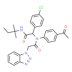 ChemSpider 2D Image | N-(4-Acetylphenyl)-2-(1H-benzotriazol-1-yl)-N-{1-(4-chlorophenyl)-2-[(2-methyl-2-butanyl)amino]-2-oxoethyl}acetamide | C29H30ClN5O3