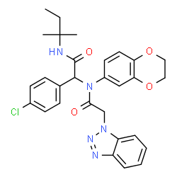 ChemSpider 2D Image | 2-(1H-Benzotriazol-1-yl)-N-{1-(4-chlorophenyl)-2-[(2-methyl-2-butanyl)amino]-2-oxoethyl}-N-(2,3-dihydro-1,4-benzodioxin-6-yl)acetamide | C29H30ClN5O4
