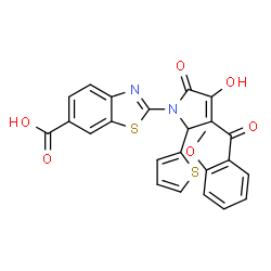 ChemSpider 2D Image | 2-[3-Hydroxy-4-(2-methoxybenzoyl)-2-oxo-5-(2-thienyl)-2,5-dihydro-1H-pyrrol-1-yl]-1,3-benzothiazole-6-carboxylic acid | C24H16N2O6S2