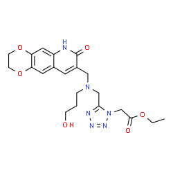 ChemSpider 2D Image | Ethyl [5-({(3-hydroxypropyl)[(7-oxo-2,3,6,7-tetrahydro[1,4]dioxino[2,3-g]quinolin-8-yl)methyl]amino}methyl)-1H-tetrazol-1-yl]acetate | C21H26N6O6