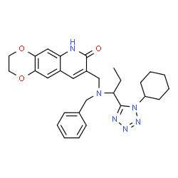 ChemSpider 2D Image | 8-({Benzyl[1-(1-cyclohexyl-1H-tetrazol-5-yl)propyl]amino}methyl)-2,3-dihydro[1,4]dioxino[2,3-g]quinolin-7(6H)-one | C29H34N6O3
