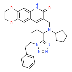 ChemSpider 2D Image | 8-[(Cyclopentyl{1-[1-(2-phenylethyl)-1H-tetrazol-5-yl]propyl}amino)methyl]-2,3-dihydro[1,4]dioxino[2,3-g]quinolin-7(6H)-one | C29H34N6O3