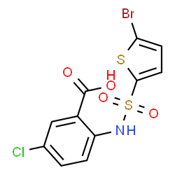 ChemSpider 2D Image | 2-{[(5-Bromo-2-thienyl)sulfonyl]amino}-5-chlorobenzoic acid | C11H7BrClNO4S2
