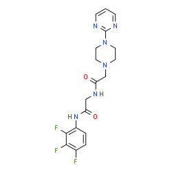 ChemSpider 2D Image | N~2~-{[4-(2-Pyrimidinyl)-1-piperazinyl]acetyl}-N-(2,3,4-trifluorophenyl)glycinamide | C18H19F3N6O2