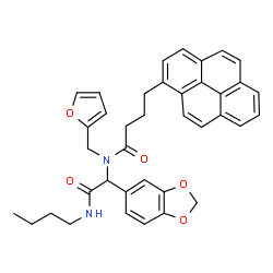 ChemSpider 2D Image | N-[1-(1,3-Benzodioxol-5-yl)-2-(butylamino)-2-oxoethyl]-N-(2-furylmethyl)-4-(1-pyrenyl)butanamide | C38H36N2O5