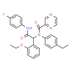 ChemSpider 2D Image | N-{1-(2-Ethoxyphenyl)-2-[(4-fluorophenyl)amino]-2-oxoethyl}-N-(4-ethylphenyl)-2-pyrazinecarboxamide | C29H27FN4O3