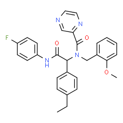 ChemSpider 2D Image | N-{1-(4-Ethylphenyl)-2-[(4-fluorophenyl)amino]-2-oxoethyl}-N-(2-methoxybenzyl)-2-pyrazinecarboxamide | C29H27FN4O3