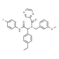 ChemSpider 2D Image | N-{1-(4-Ethylphenyl)-2-[(4-fluorophenyl)amino]-2-oxoethyl}-N-(3-methoxybenzyl)-2-pyrazinecarboxamide | C29H27FN4O3