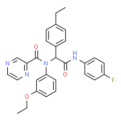 ChemSpider 2D Image | N-(3-Ethoxyphenyl)-N-{1-(4-ethylphenyl)-2-[(4-fluorophenyl)amino]-2-oxoethyl}-2-pyrazinecarboxamide | C29H27FN4O3