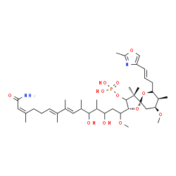 ChemSpider 2D Image | (2R,5R,7R,8S,9S)-2-[(7E,9E,13Z)-15-Amino-3,5-dihydroxy-1-methoxy-4,6,8,9,13-pentamethyl-15-oxo-7,9,13-pentadecatrien-1-yl]-9-methoxy-4,4,8-trimethyl-7-[(2E)-3-(2-methyl-1,3-oxazol-4-yl)-2-propen-1-yl]
-1,6-dioxaspiro[4.5]dec-3-yl dihydrogen phosphate | C40H65N2O12P