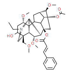 ChemSpider 2D Image | (1alpha,6alpha,9xi,10xi,14alpha,16beta)-14-Acetoxy-20-ethyl-3-hydroxy-1,6,16-trimethoxy-4-(methoxymethyl)aconitan-8-yl (2E)-3-phenylacrylate | C36H49NO9