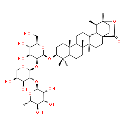 ChemSpider 2D Image | (3beta,5xi,9xi,13xi)-28-Oxo-20,28-epoxyursan-3-yl 6-deoxy-alpha-L-mannopyranosyl-(1->2)-alpha-L-arabinopyranosyl-(1->2)-beta-D-glucopyranoside | C47H76O16