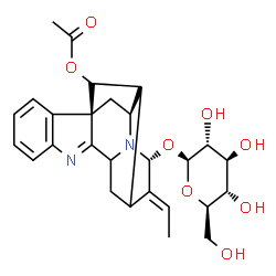 ChemSpider 2D Image | (3beta,7beta,16S,17R,19E,21alpha)-21-(beta-D-Glucopyranosyloxy)-1,2-didehydro-2,7-dihydro-7,17-cyclosarpagan-17-yl acetate | C27H32N2O8